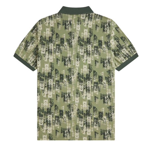 Fred Perry Abstract Print Polo in Olive Mint