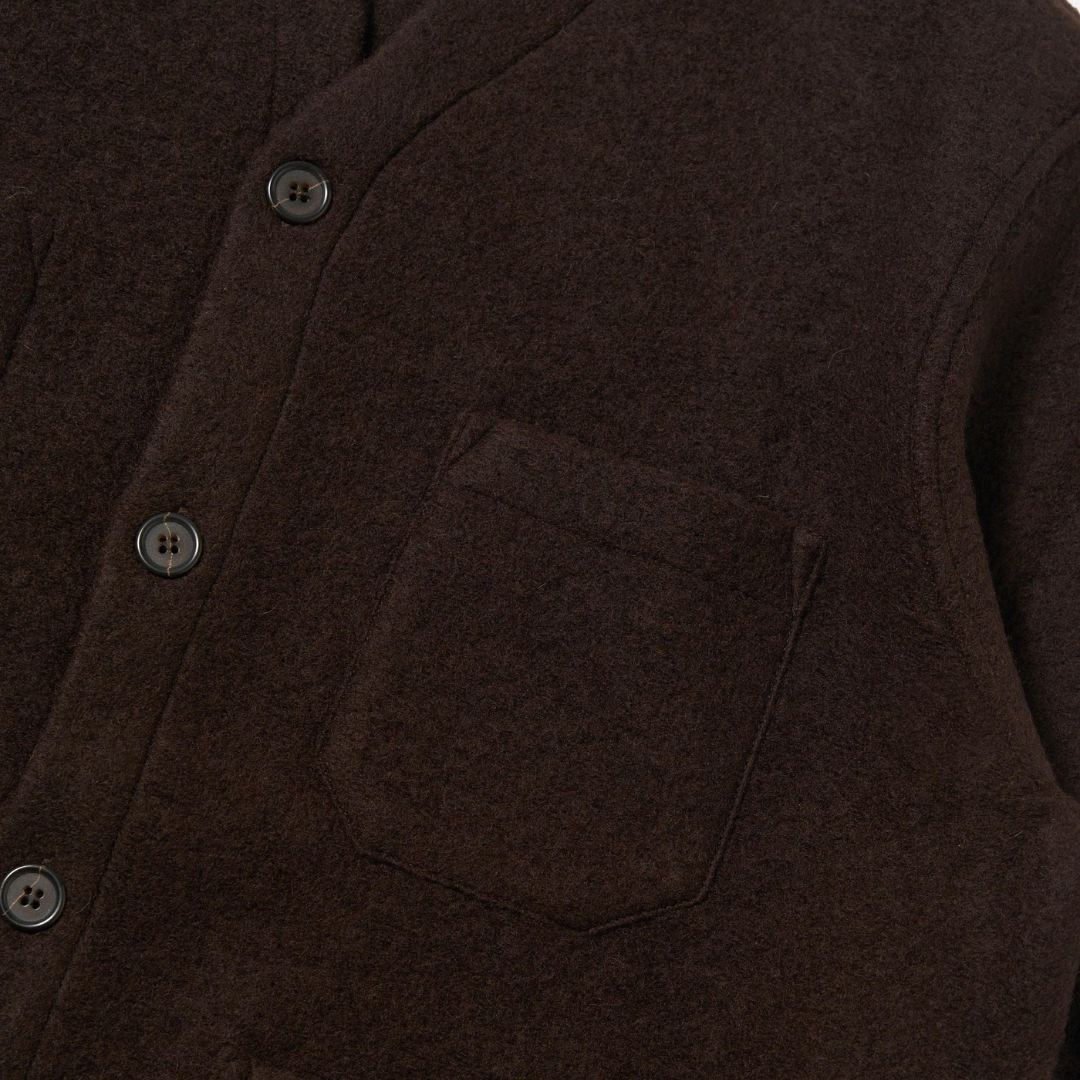 Universal Works Wool Fleece Cardigan in Brown