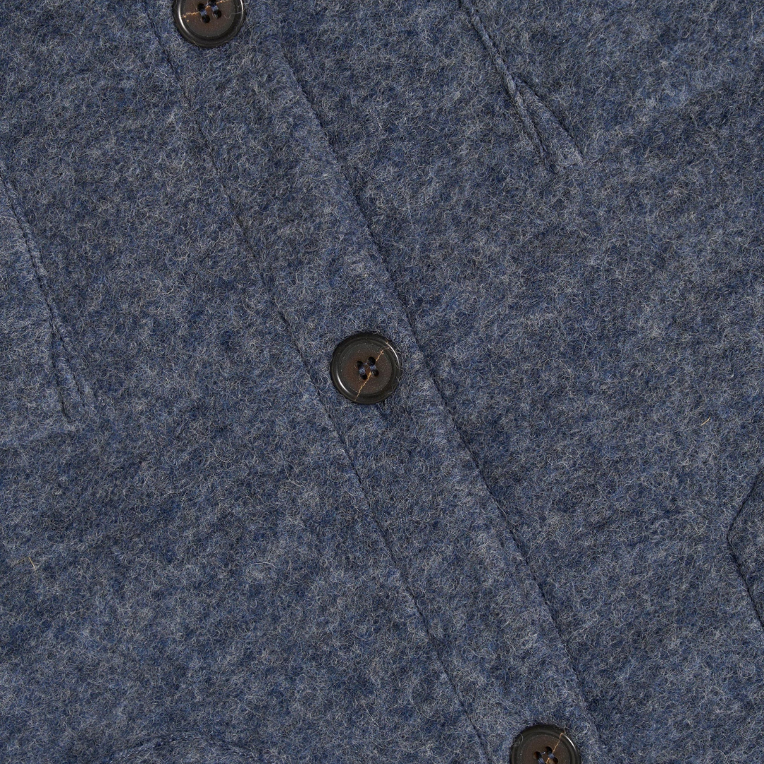 Universal Works Wool Fleece Cardigan in Slate Blue