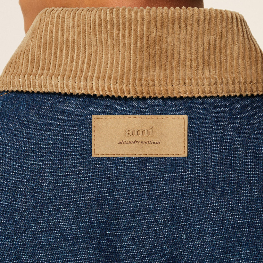 AMI Padded Denim Worker Jacket in Indigo Blue