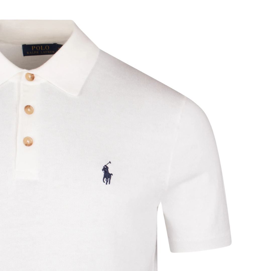 Ralph Lauren Short Sleeve Knitted Polo in Deckwash White