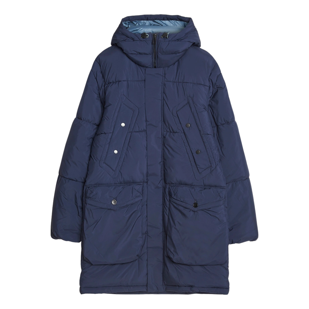 Paul Smith Knee Length Puffa Jacket in Navy