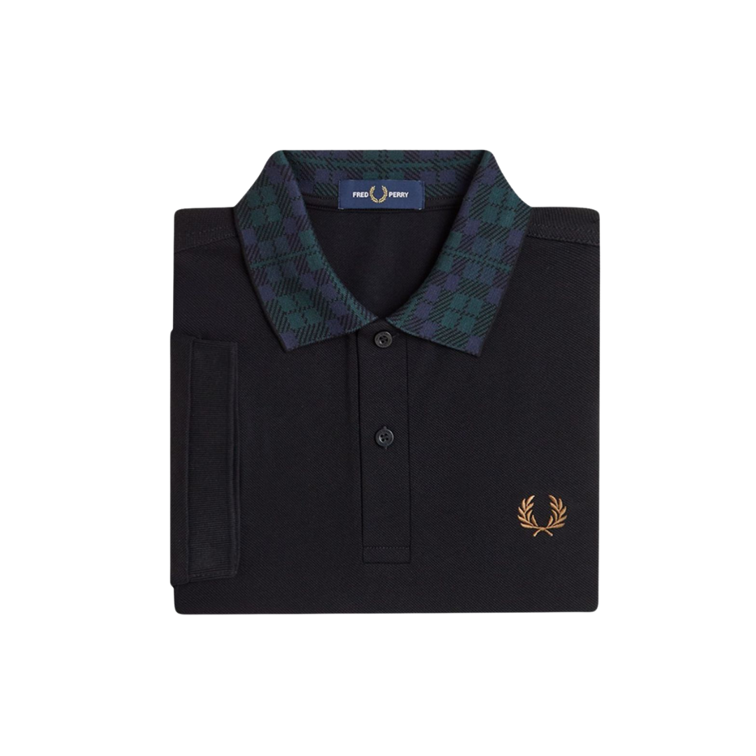 Fred Perry Blackwatch Tartan Collar Polo Shirt in Black