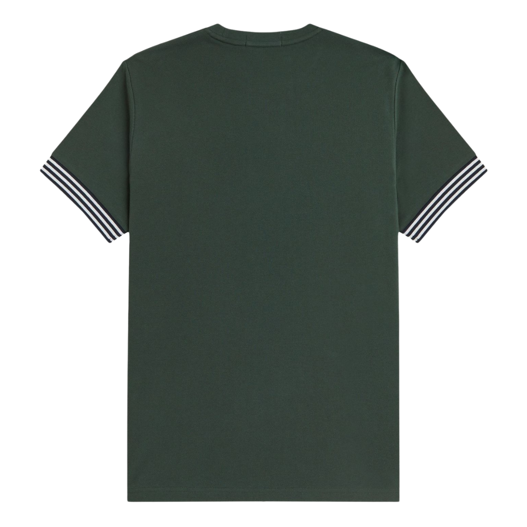 Fred Perry Striped Cuff T-Shirt in Court Green