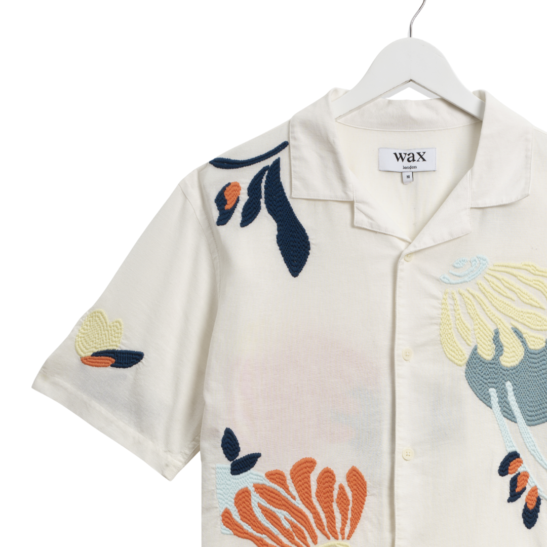 Wax London Chunky Stitch Flower Didcot Shirt in Ecru