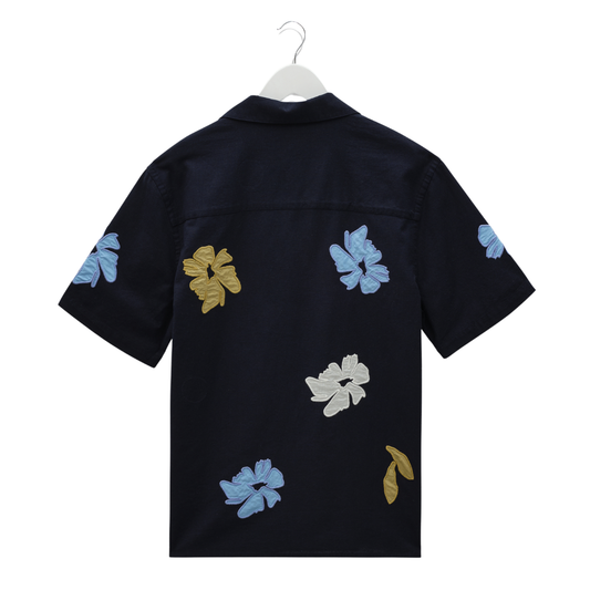 Wax London Flower Applique Didcot Shirt in Navy