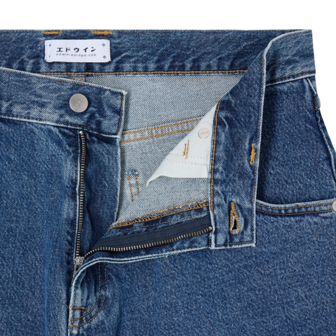 Edwin Tyrell Denim Shorts in Blue Mid Marble Wash