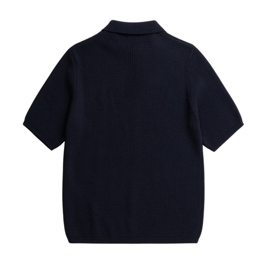Norse Projects Anholt Crepe Knitted Polo in Dark Navy