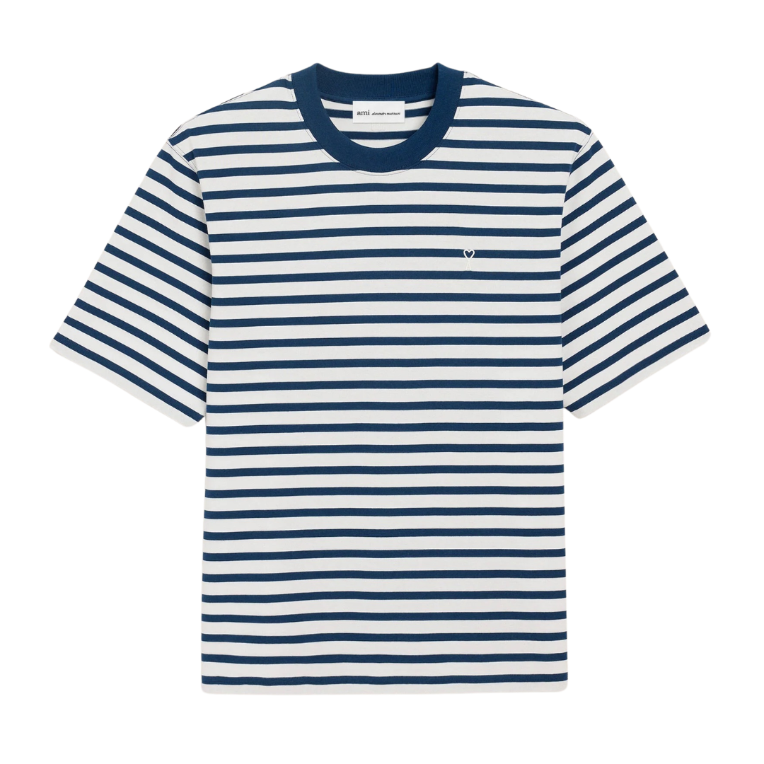 T-shirt rayé AMI Paris bleu et blanc