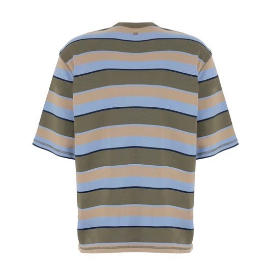 AMI Paris Striped T-Shirt in Green & Beige