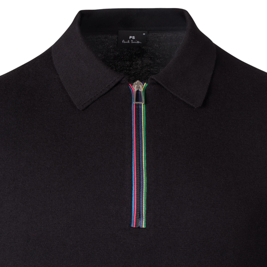 Paul Smith Zip Up Knitted Polo in Black