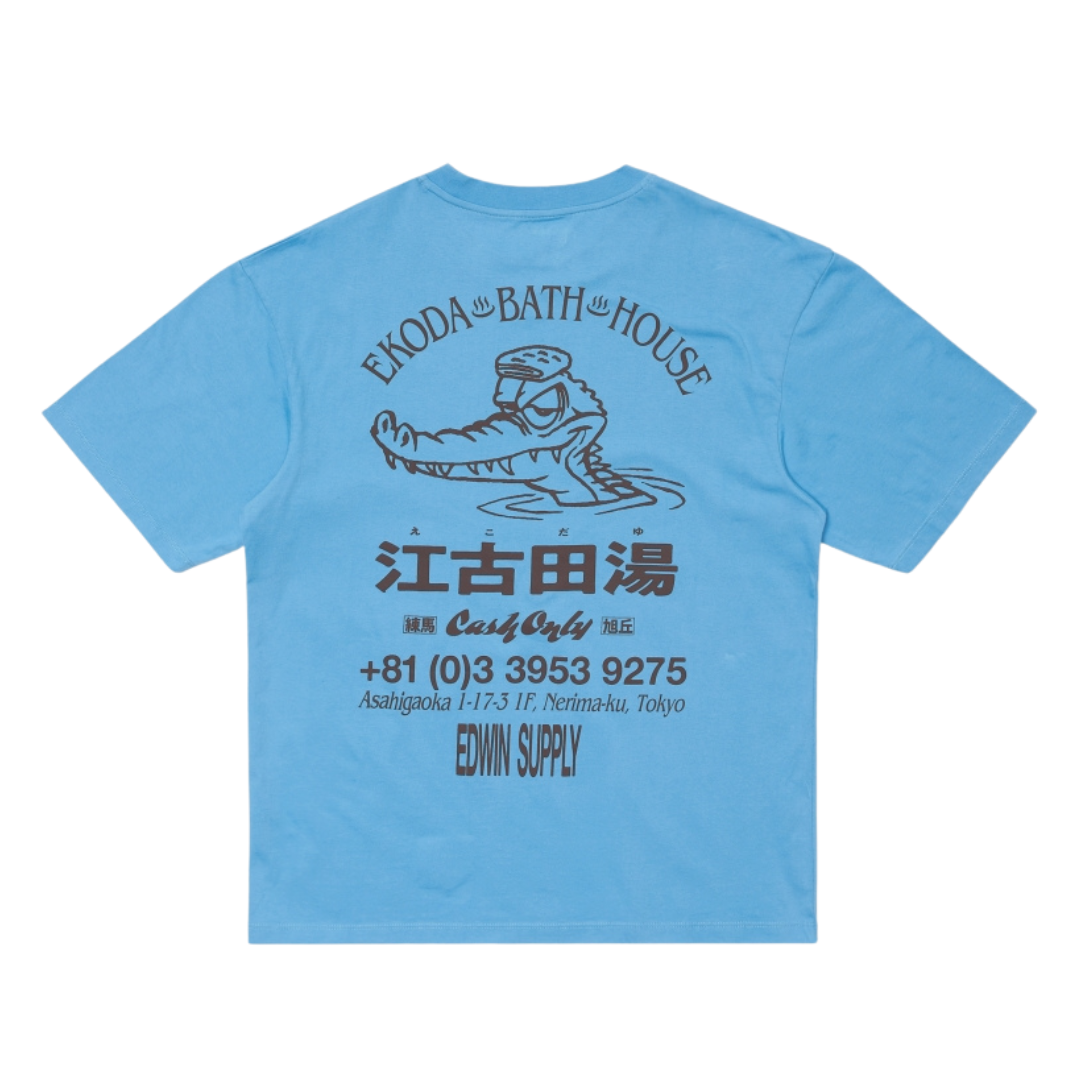 Edwin Ekoda Bath House T-Shirt in Azure Blue