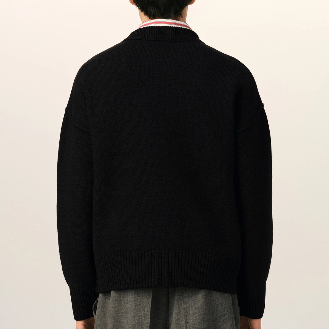 AMI Paris Contrasted ADC Crewneck Knitted Jumper in Black