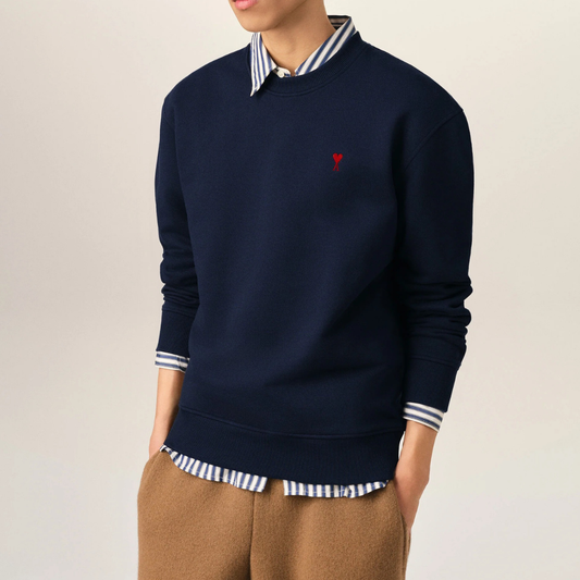 AMI Paris Red AMI De Coeur Sweatshirt in Night Blue