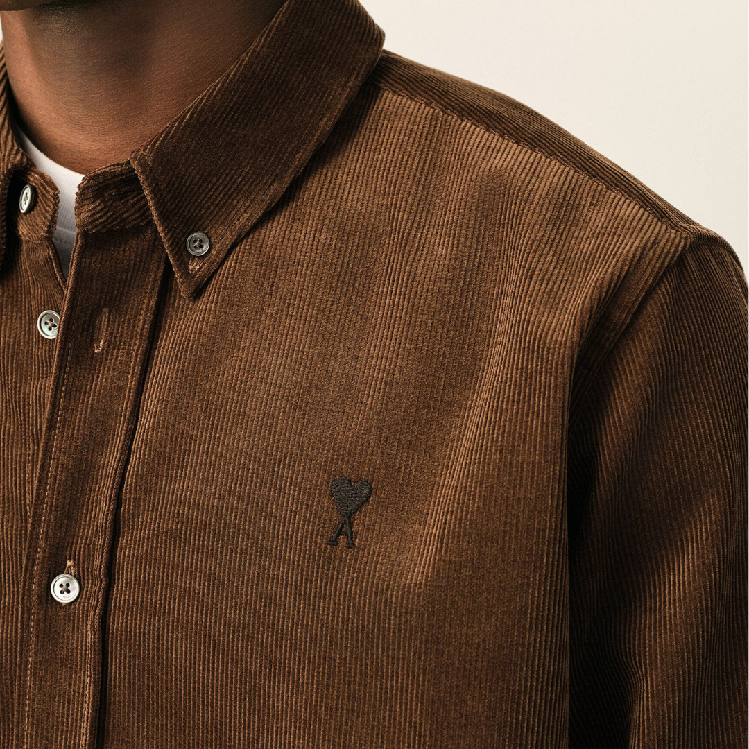 AMI Paris Contrast ADC Corduroy Shirt in Beige