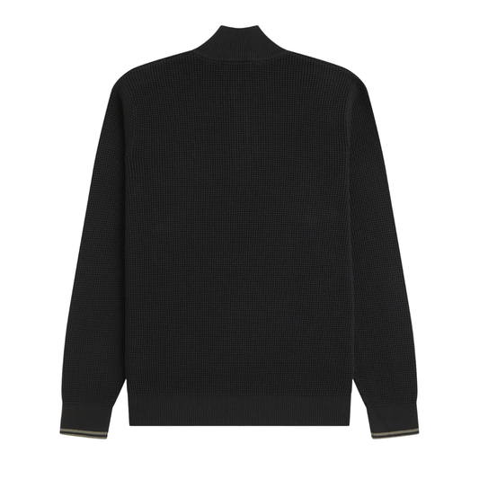 Fred Perry Waffle Stitch Half Zip Jumper in Black