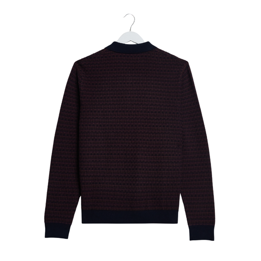 Wax London Oban Long Sleeve Knitted Polo in Brown & Navy