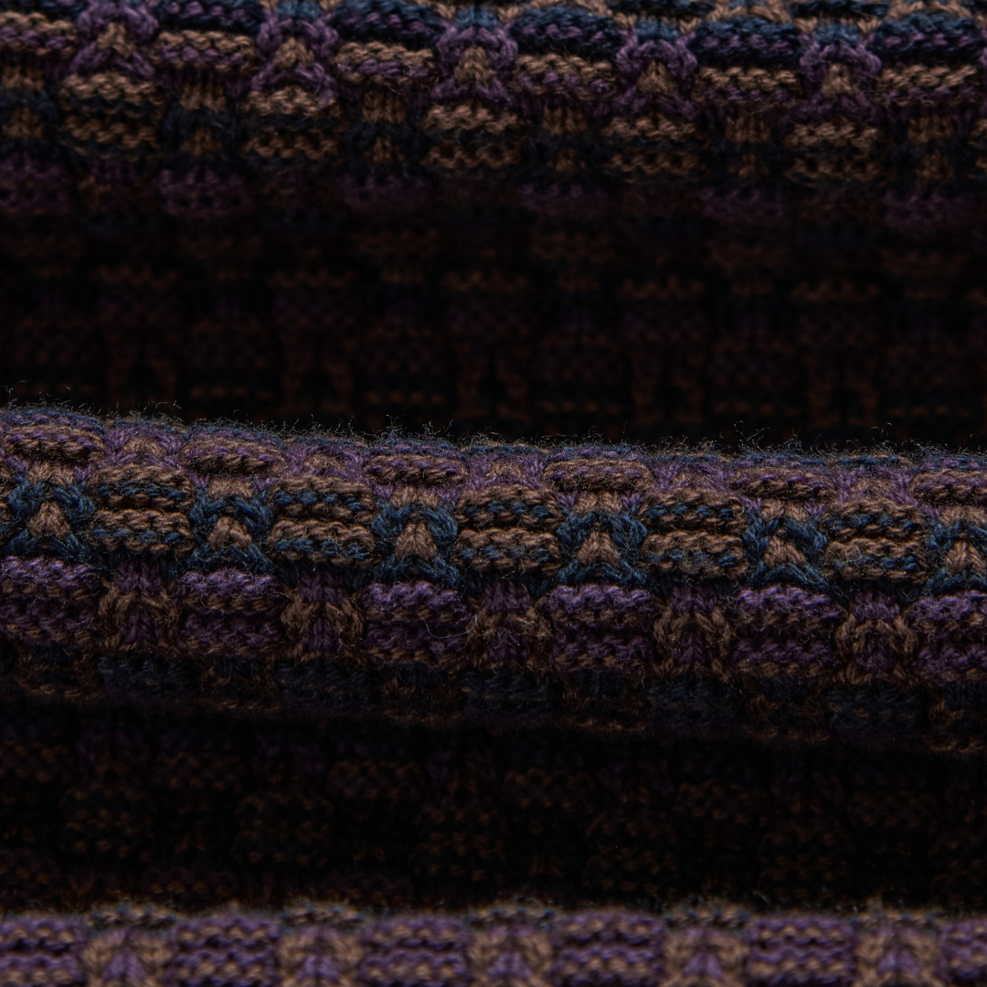 Wax London Oban Long Sleeve Knitted Polo in Brown & Navy