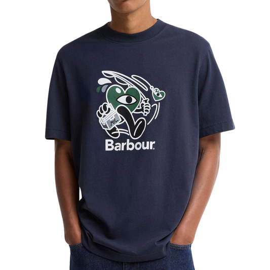 Barbour X Mul Gone Fishing T-Shirt in Navy