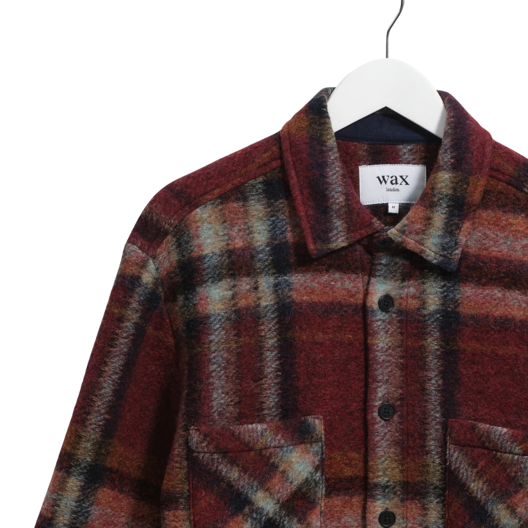 Wax London Whiting Overshirt in Burgundy & Multi
