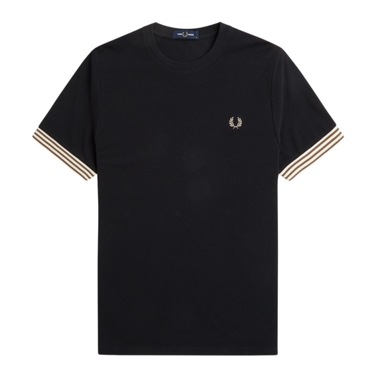 Fred Perry Striped Cuff Tee in Black