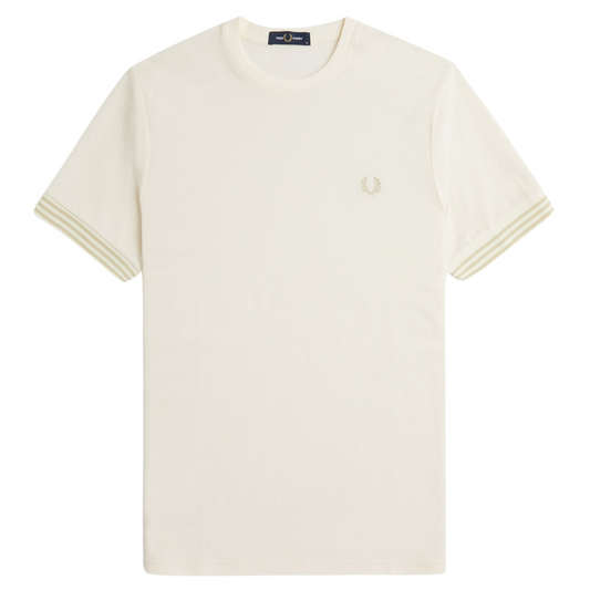 Fred Perry Striped Cuff Tee in Cream