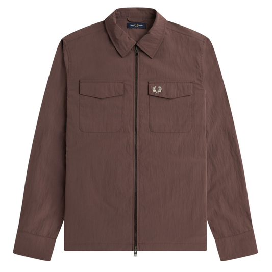 Fred Perry Zip Overshirt in Brick Red