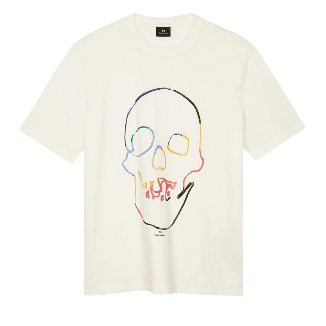 Paul Smith Linear Skull Tee in Off White