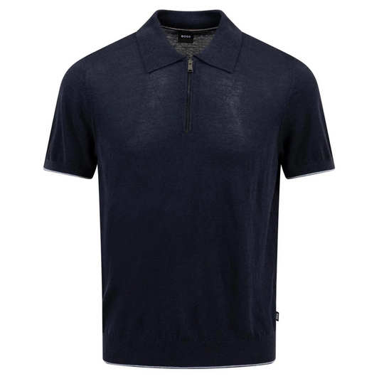 BOSS Trieste Quarter Zip Polo in Dark Blue