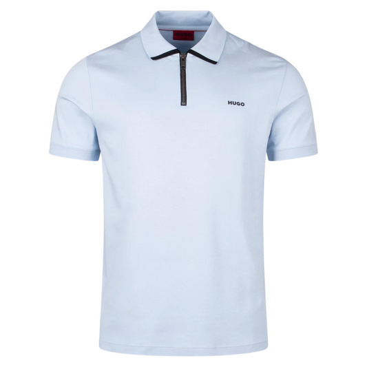 HUGO Dalomino Quarter Zip Polo in Light Blue