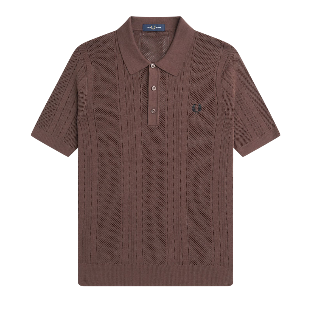 Fred Perry Crochet Knit Polo in Carrington Brick