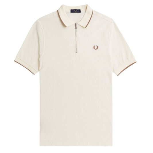 Fred Perry Crepe Zip Neck Polo in Ecru