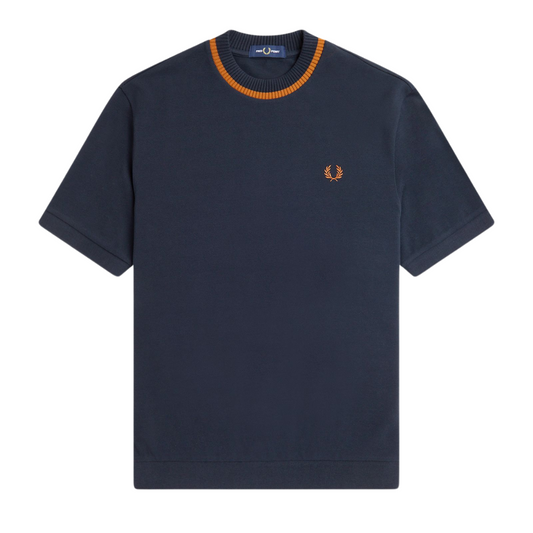 Fred Perry Crew Neck Pique T-Shirt in Navy