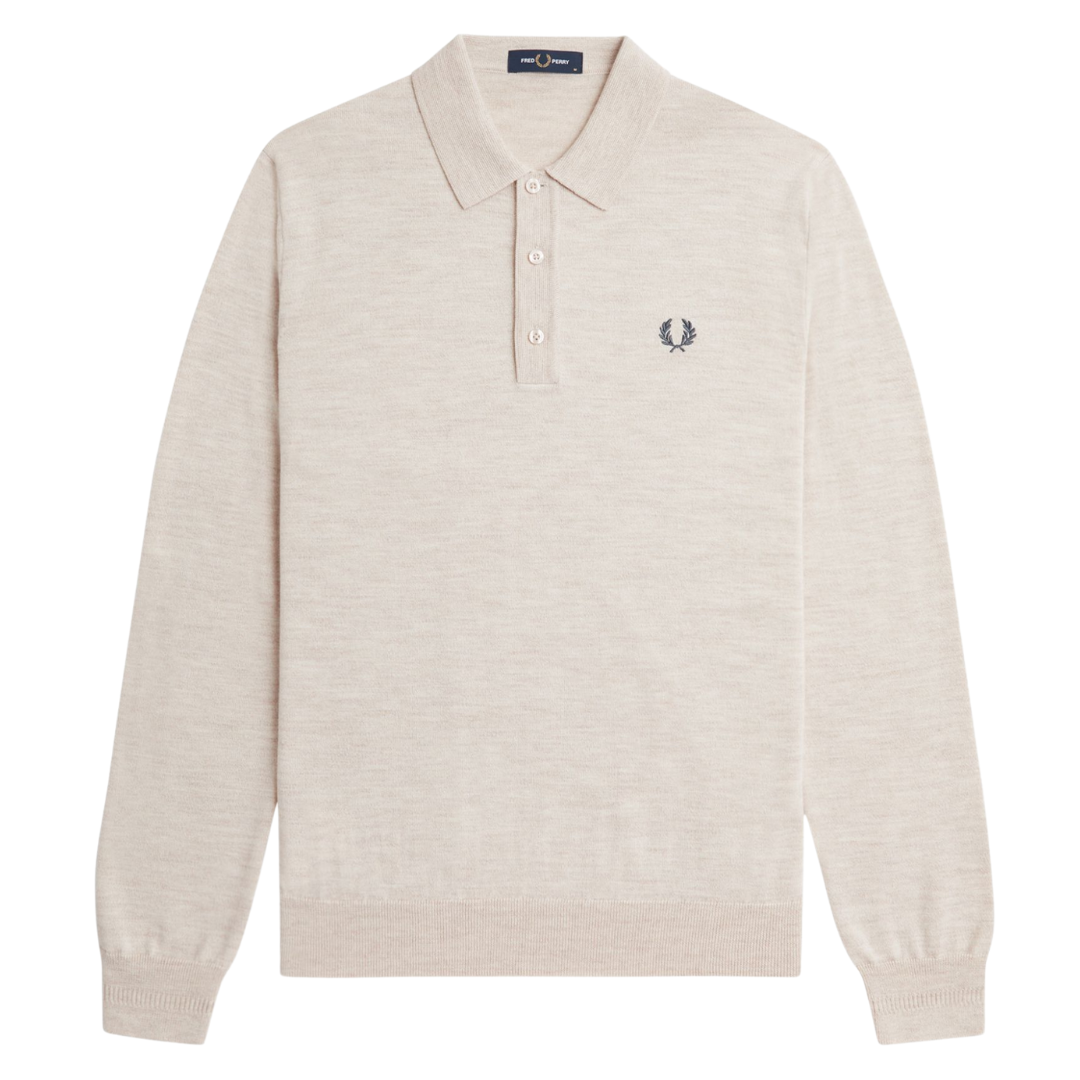 Fred Perry Classic Knitted Shirt LS in Porridge Marl