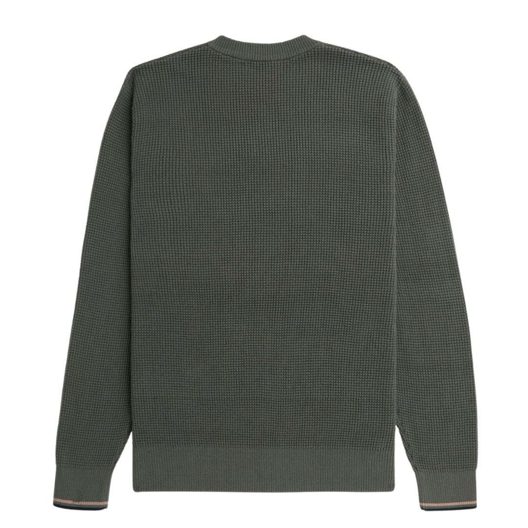 Fred Perry Waffle Stitch Jumper in Field Green