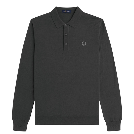 Fred Perry Knitted LS Shirt in Night Green