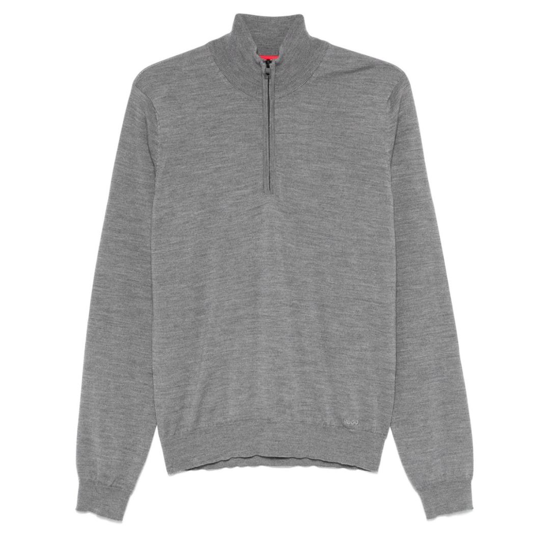 HUGO San Quirin Quarter Zip in Medium Grey