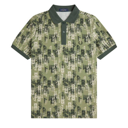 Fred Perry Abstract Print Polo in Olive Mint