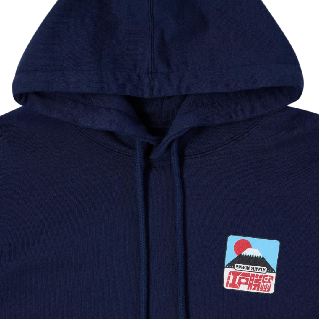 Edwin Sunset on Fuji Hoodie in Maritime Blue