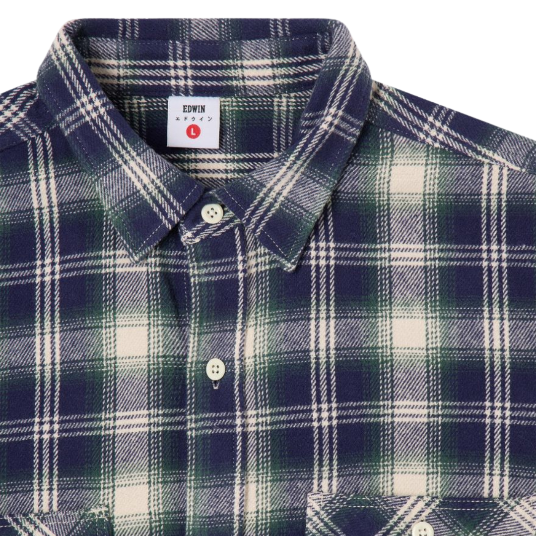 Edwin Check Work Shirt in Navy