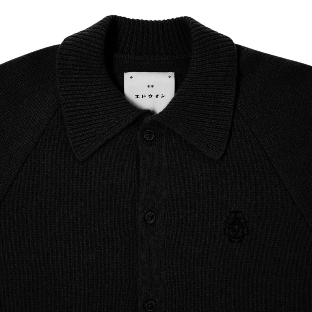 Edwin Mars Polo Cardigan in Black