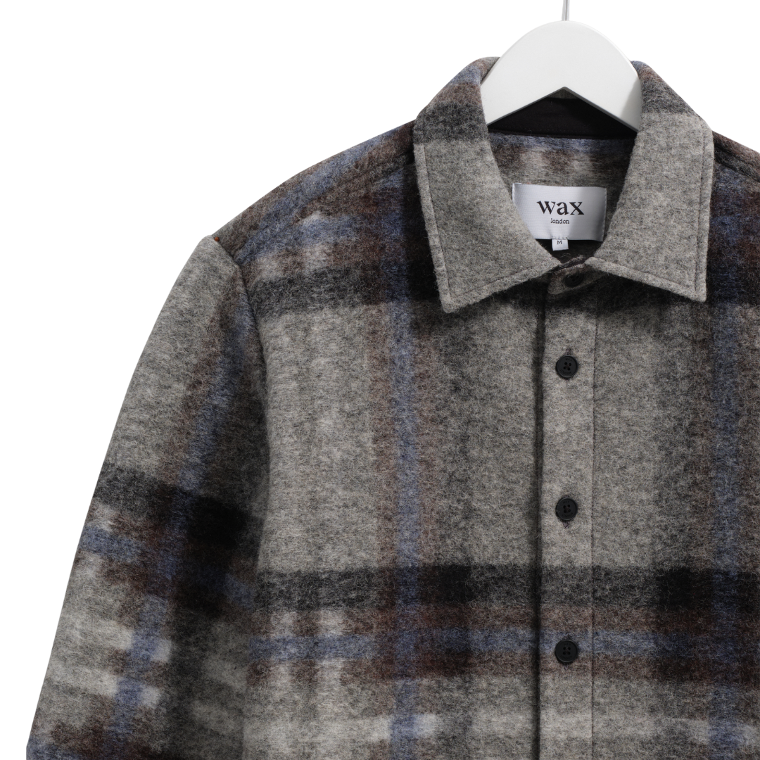 Wax London Nolan Overshirt in Grey/Blue
