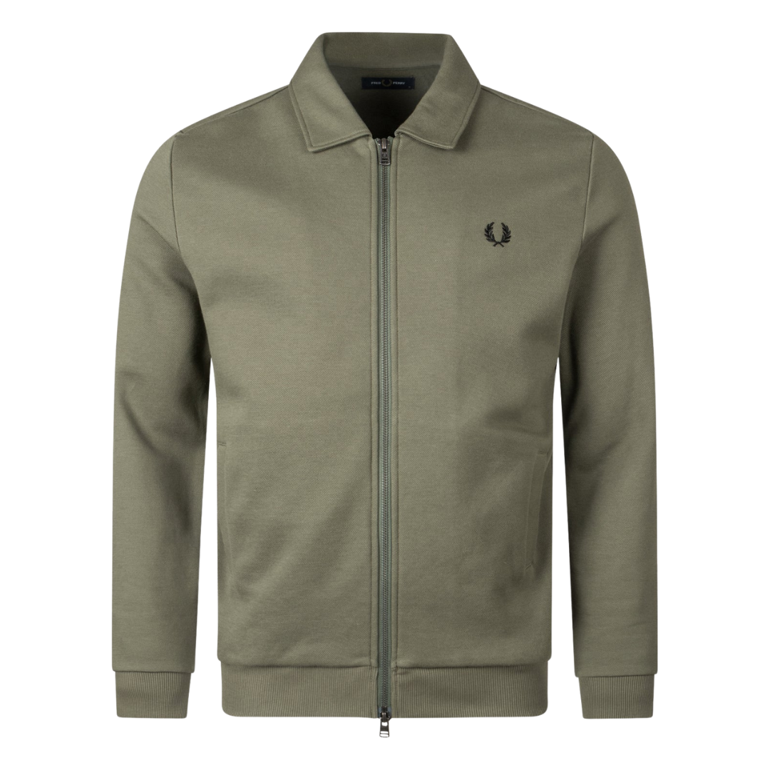 Fred Perry Zip Through Collar Sweatshirt in Laurel Heath Green