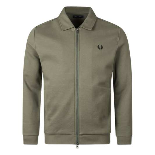 Fred Perry Zip Through Collar Sweatshirt in Laurel Heath Green