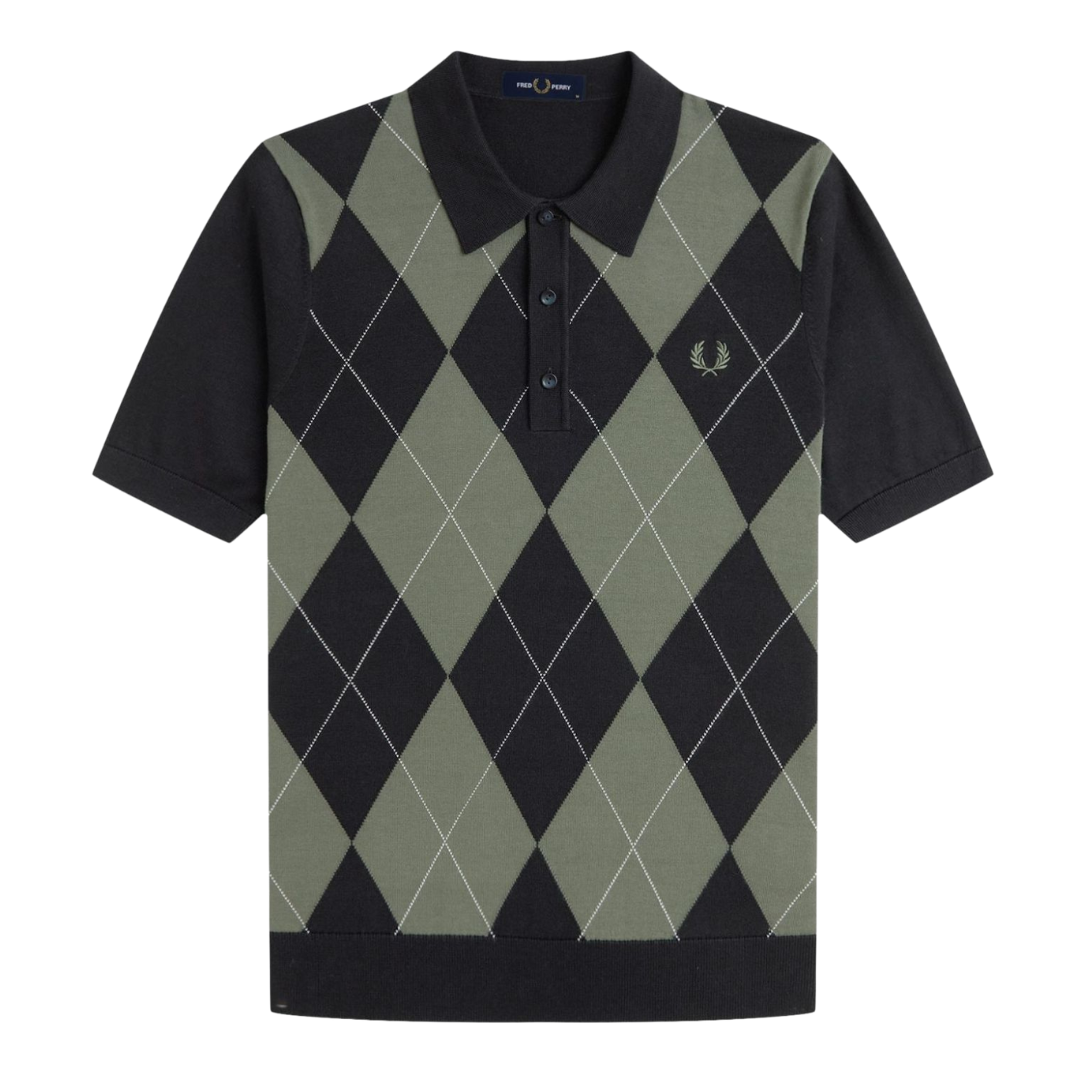 Fred Perry Argyle Knitted Shirt in Black