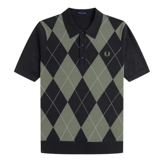 Fred Perry Argyle Knitted Shirt in Black
