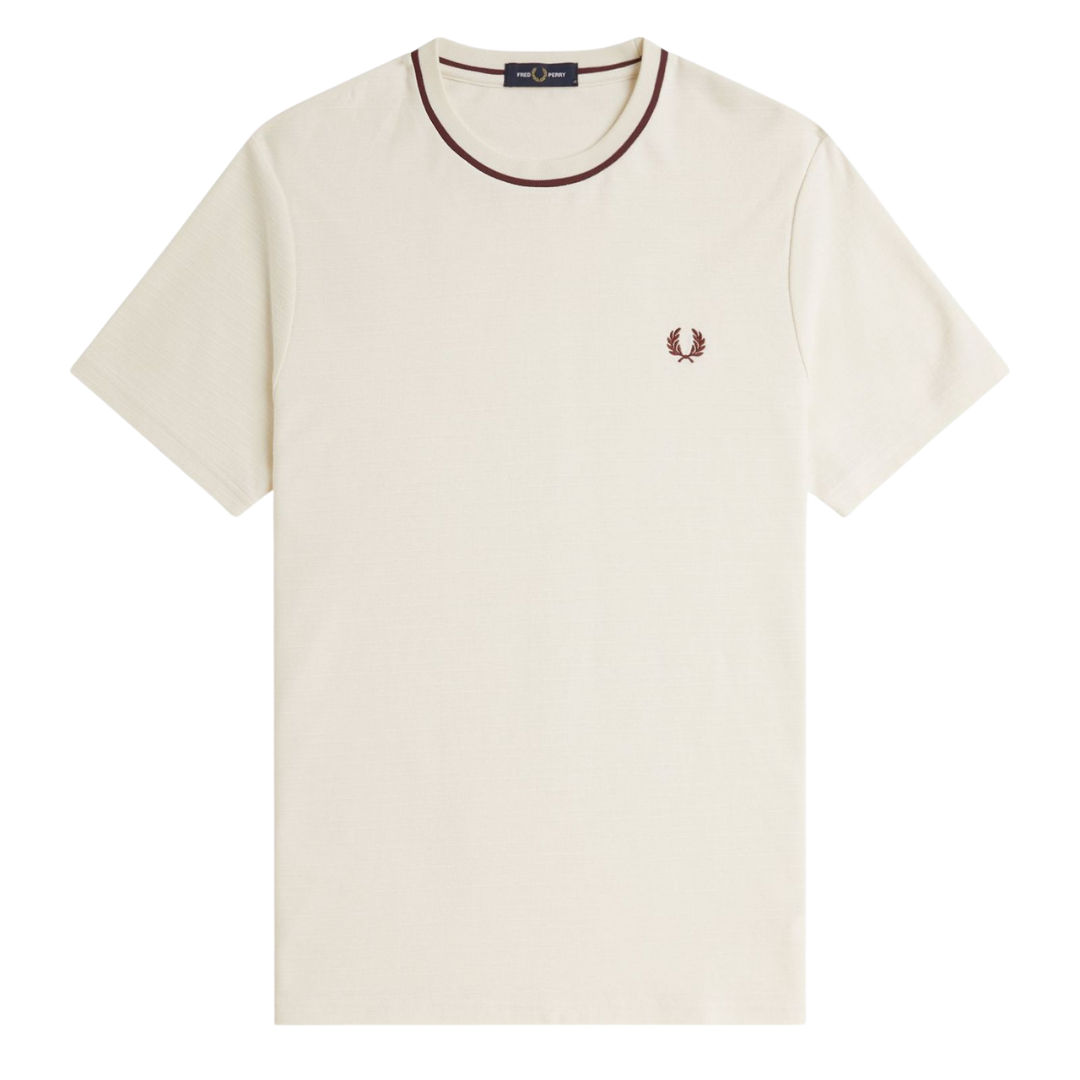 Fred Perry Textured Stripe Tee in ECRU