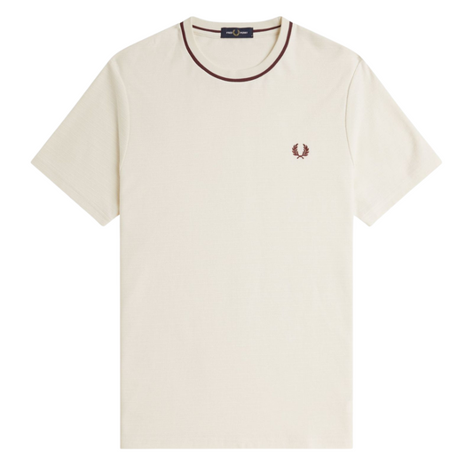Fred Perry Textured Stripe Tee in ECRU
