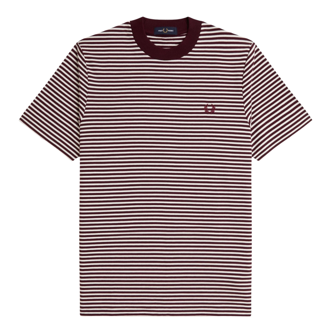 Fred Perry Fine Stripe Heavyweight Tee in Oxblood