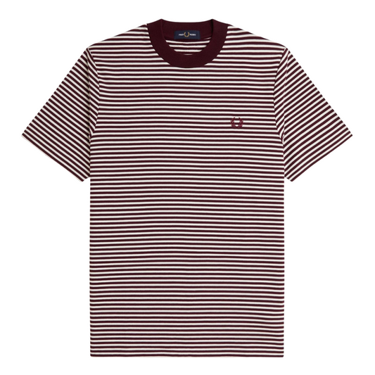 Fred Perry Fine Stripe Heavyweight Tee in Oxblood